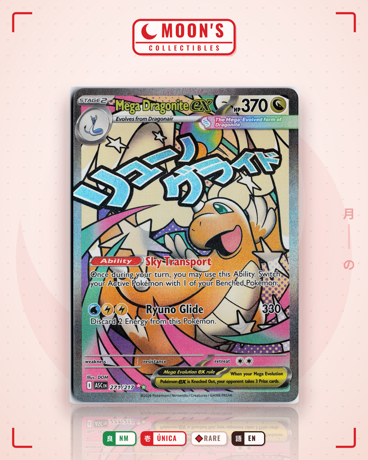 Carta Pokémon Mega Dragonite ex · Ascended Heroes #271/217 (NM) — pieza única en Moon's Collectibles México