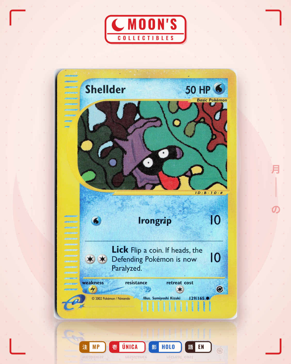 Carta Pokémon Shellder · Expedition Base Set #129/165 (MP) — pieza única en Moon's Collectibles México