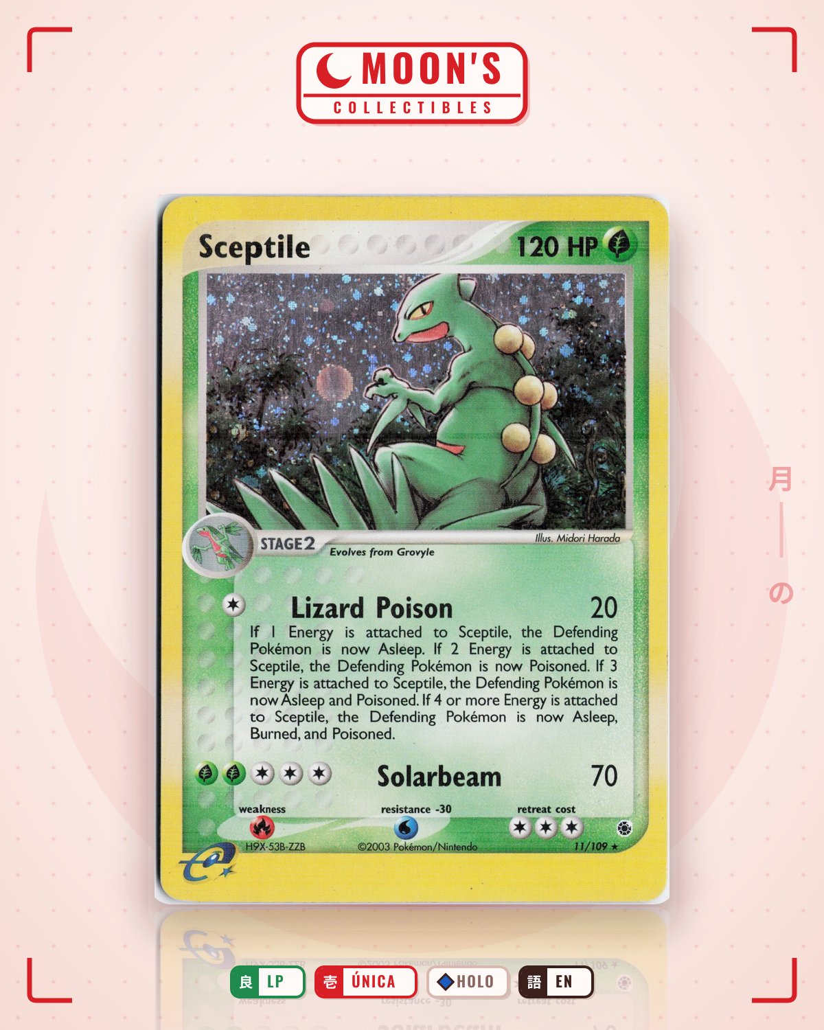 Carta Pokémon Sceptile · Ruby & Sapphire #11/109 (LP) — pieza única en Moon's Collectibles México
