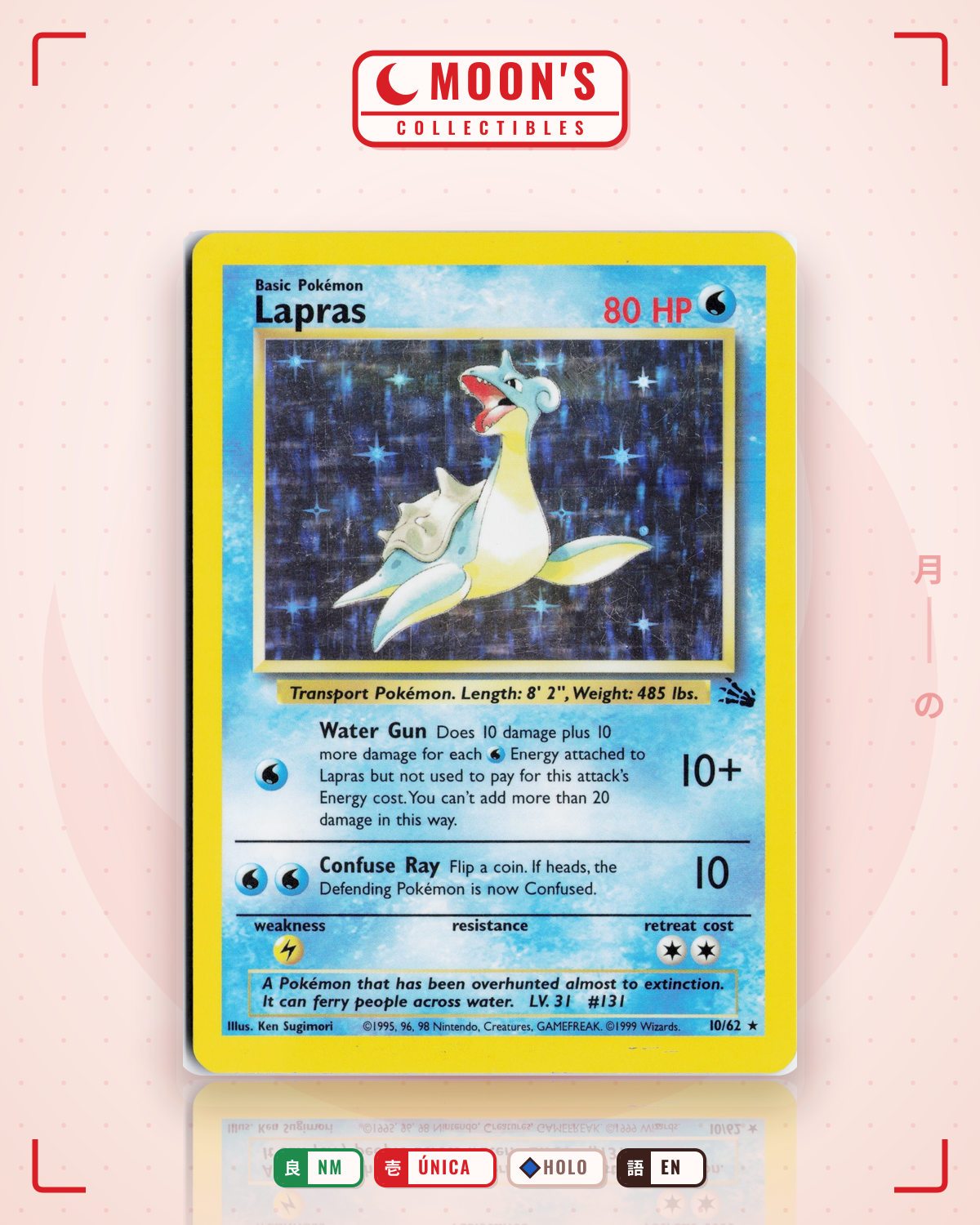 Carta Pokémon Lapras · Fossil #10/62 (NM) — pieza única en Moon's Collectibles México