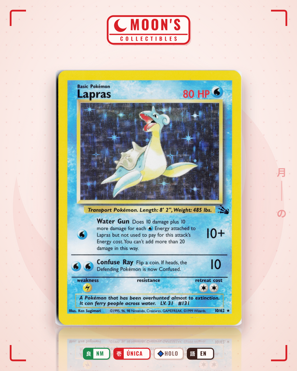 Carta Pokémon Lapras · Fossil #10/62 (NM) — pieza única en Moon's Collectibles México