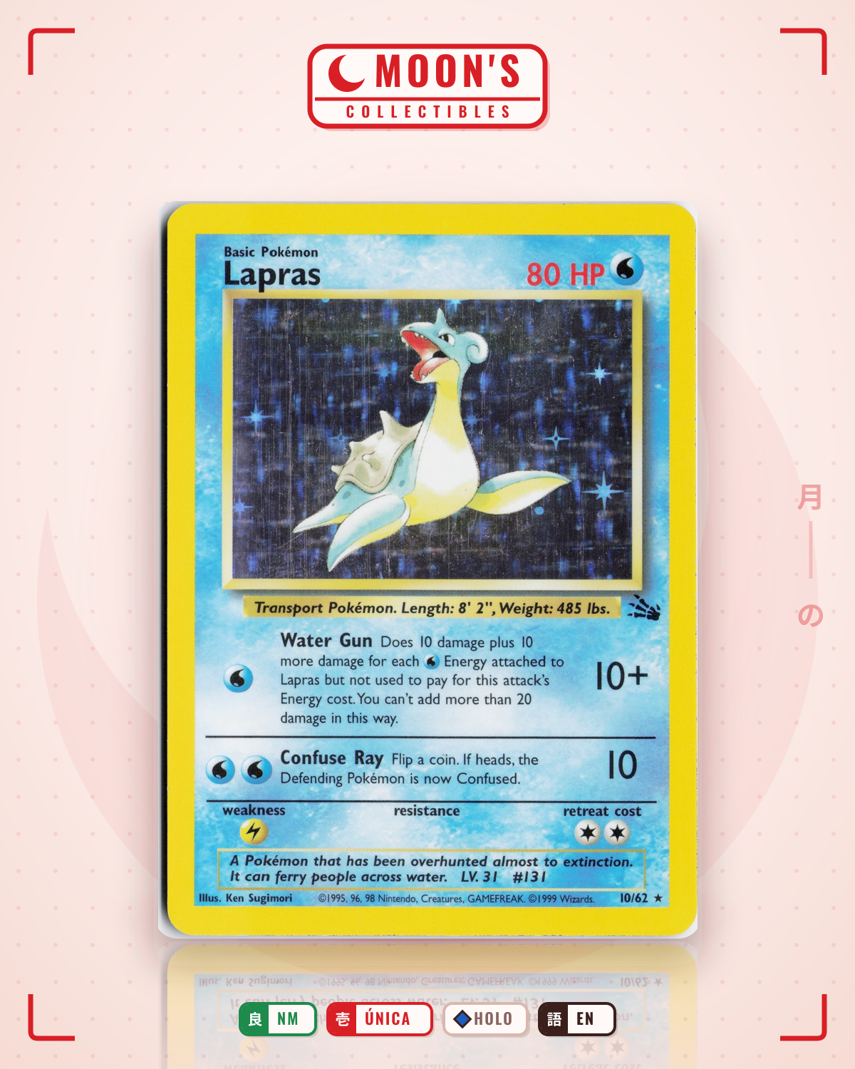 Carta Pokémon Lapras · Fossil #10/62 (NM) — pieza única en Moon's Collectibles México