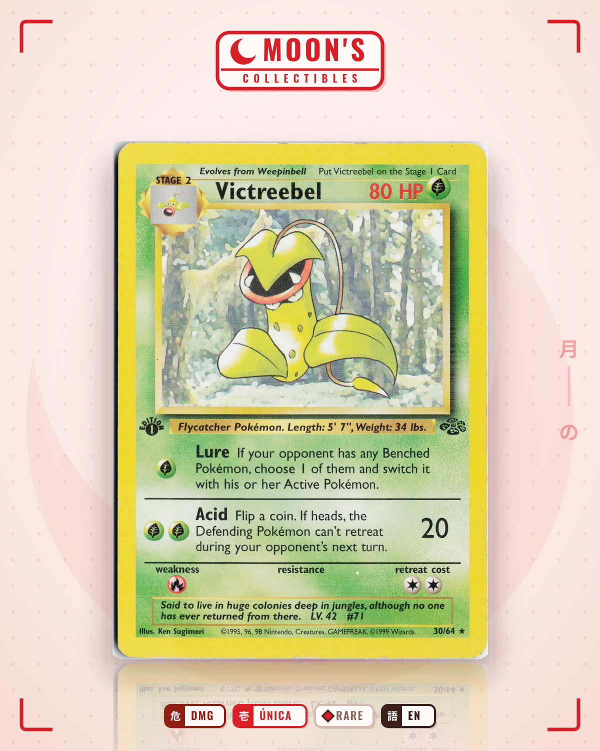 Carta Pokémon Victreebel · Jungle #30/64 (DMG) — pieza única en Moon's Collectibles México