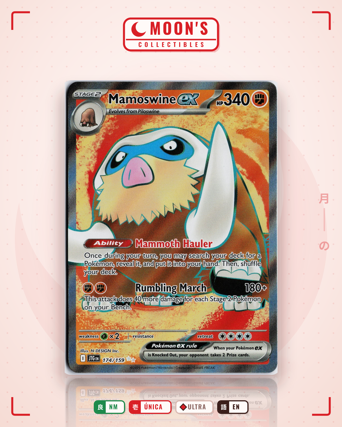 Carta Pokémon Mamoswine ex · Journey Together #174/159 (NM) — pieza única en Moon's Collectibles México