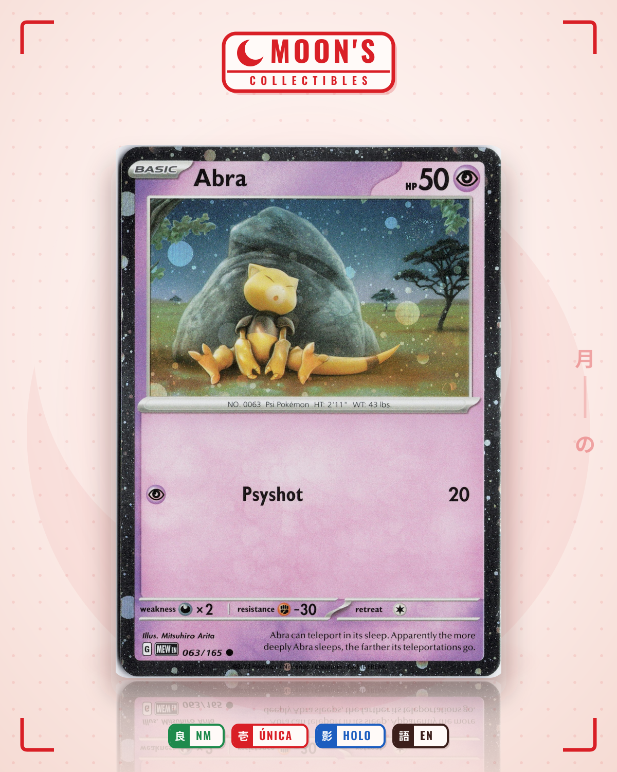 Carta Pokémon Abra · 151 #063/165 (NM) — pieza única en Moon's Collectibles México