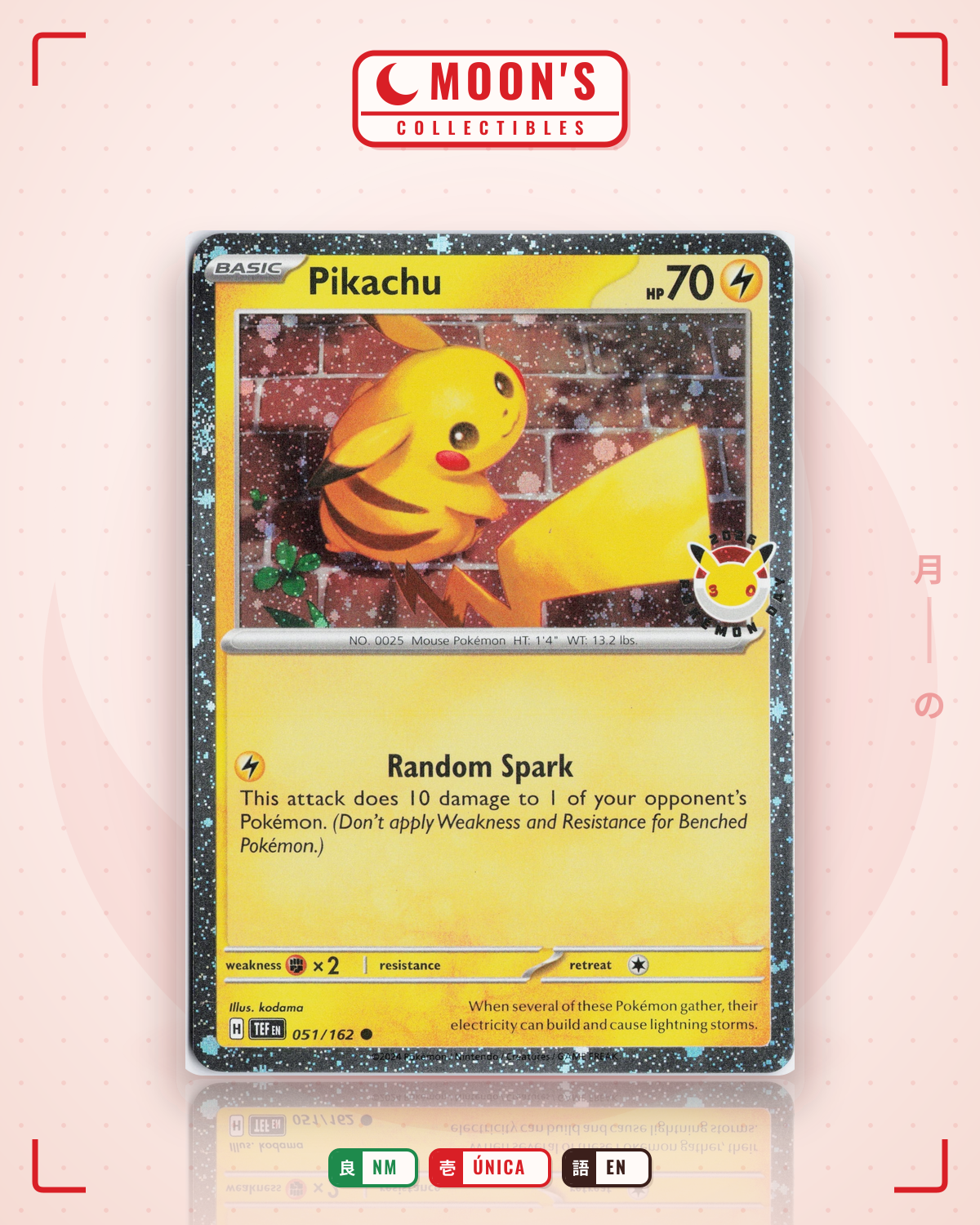 Carta Pokémon Pikachu · Temporal Forces #051/162 (NM) — pieza única en Moon's Collectibles México