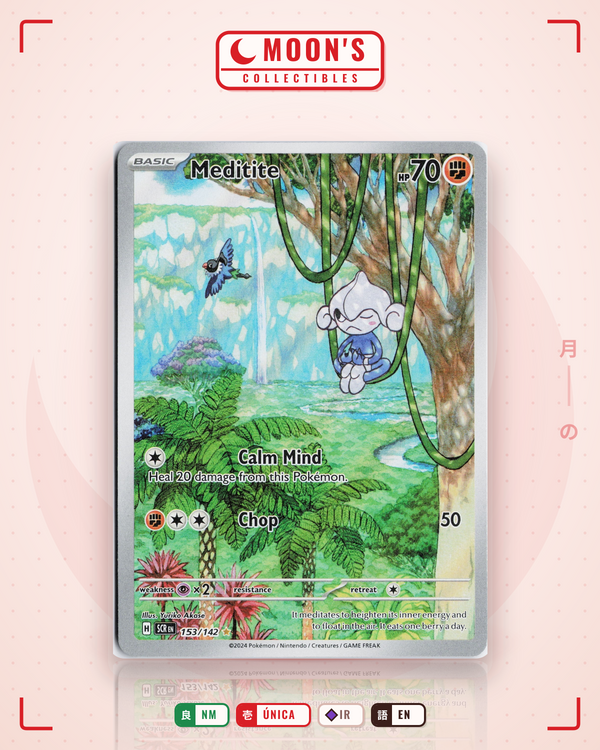Carta Pokémon Meditite · Stellar Crown #153/142 (NM) — pieza única en Moon's Collectibles México