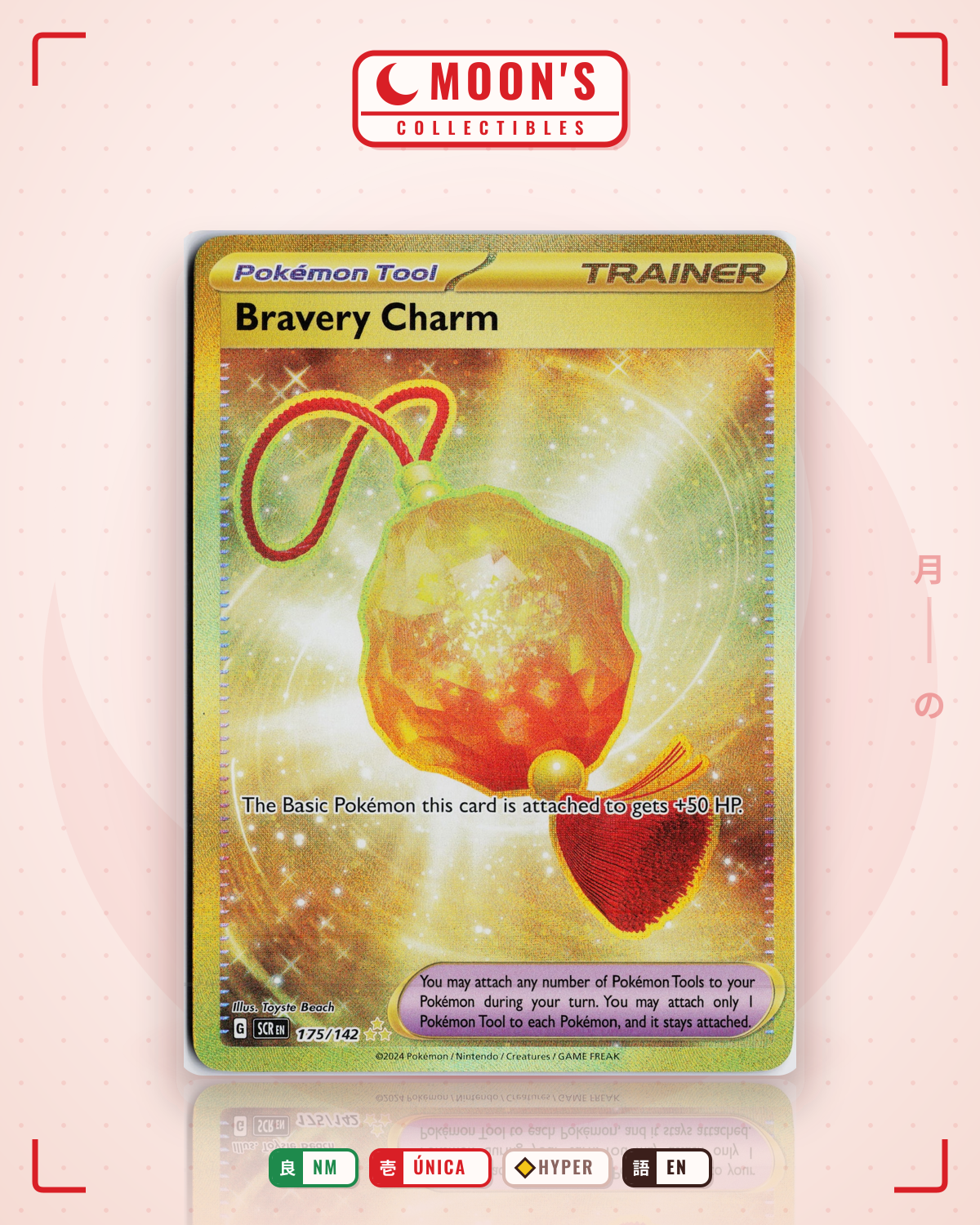 Carta Pokémon Bravery Charm · Stellar Crown #175/142 (NM) — pieza única en Moon's Collectibles México