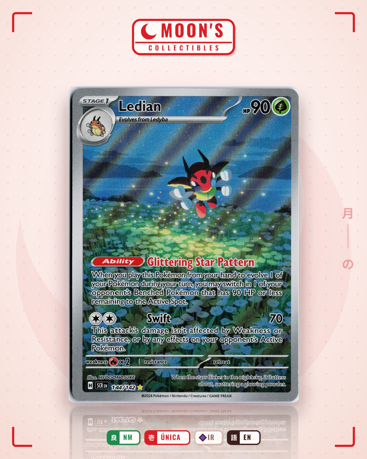 Carta Pokémon Ledian · Stellar Crown #144/142 (NM) — pieza única en Moon's Collectibles México