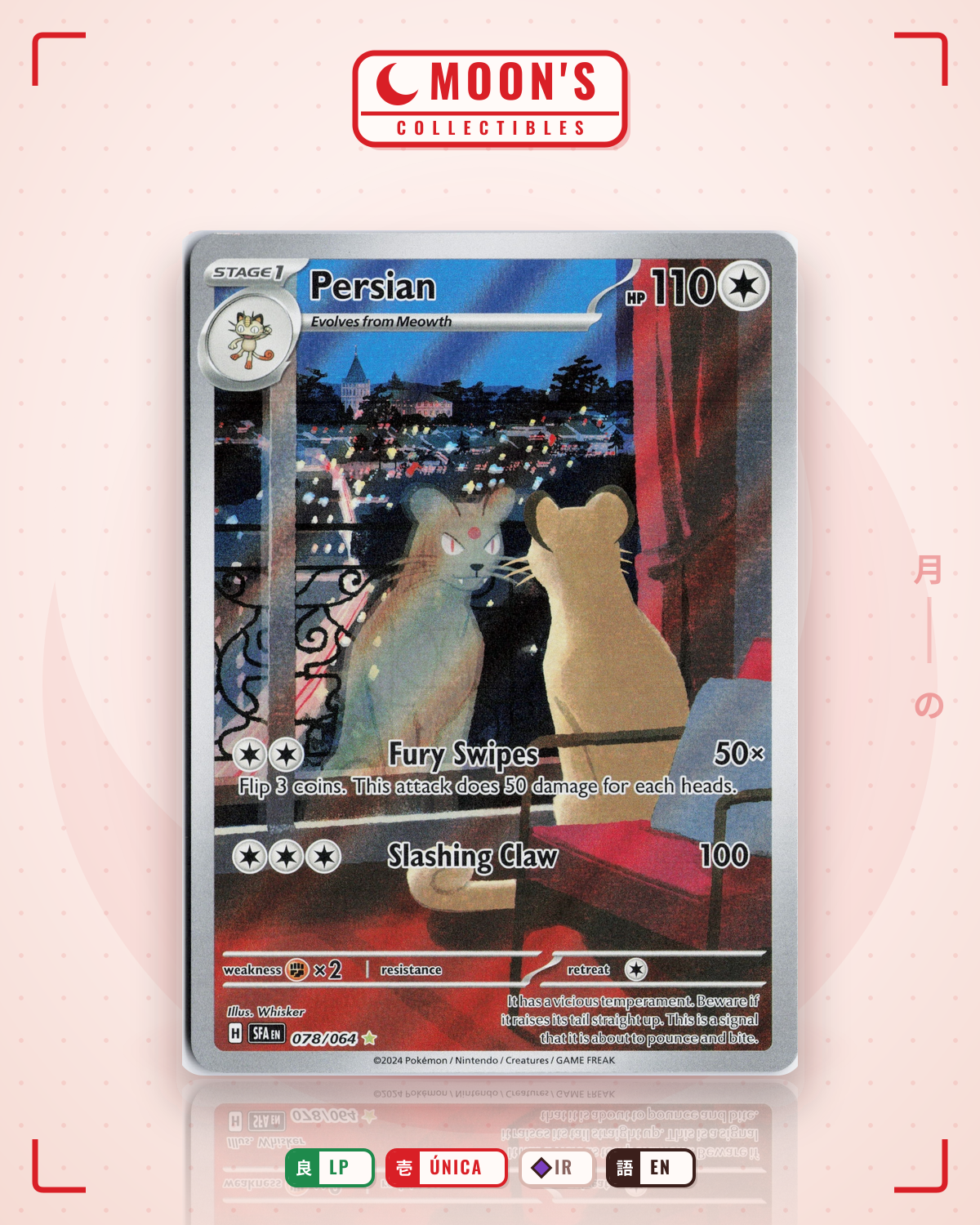 Carta Pokémon Persian · Shrouded Fable #078/064 (LP) — pieza única en Moon's Collectibles México