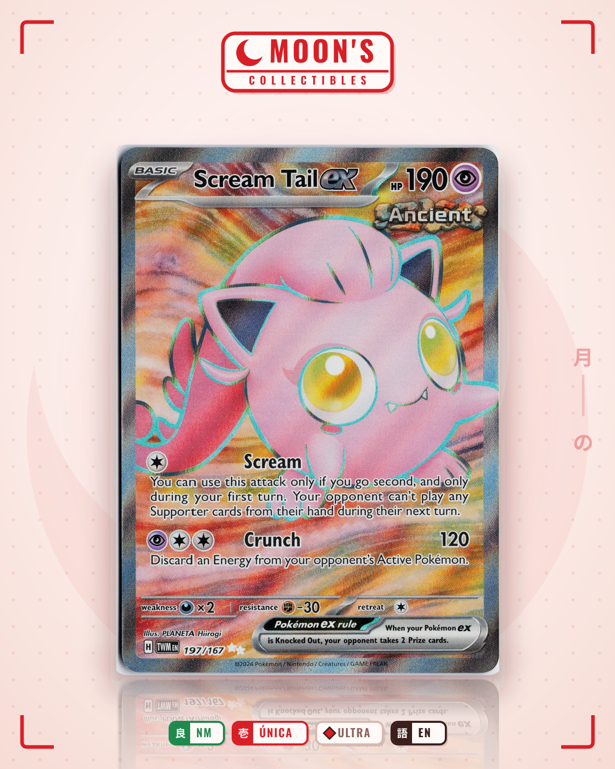 Carta Pokémon Scream Tail ex · Twilight Masquerade #197/167 (NM) — pieza única en Moon's Collectibles México