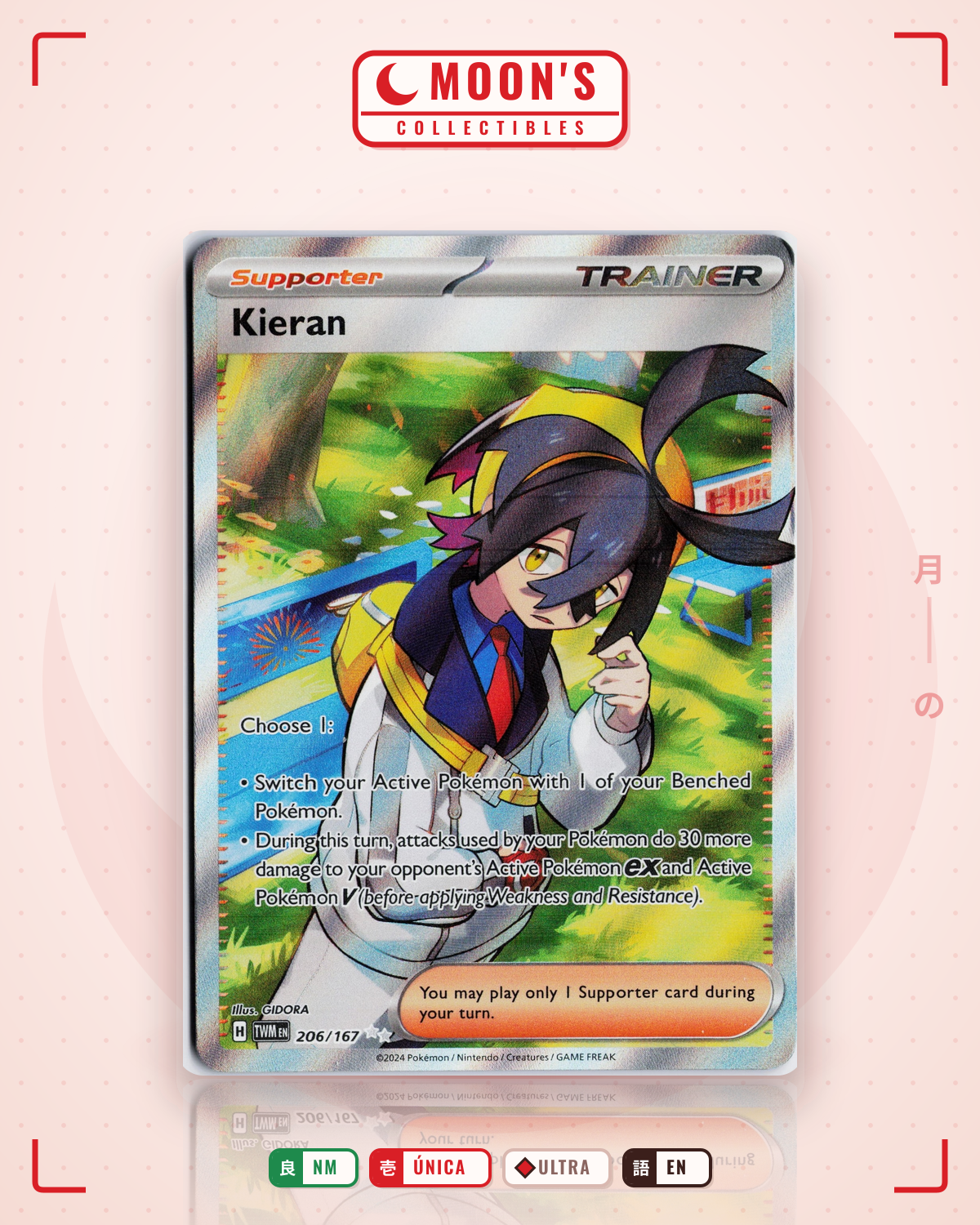 Carta Pokémon Kieran · Twilight Masquerade #206/167 (NM) — pieza única en Moon's Collectibles México