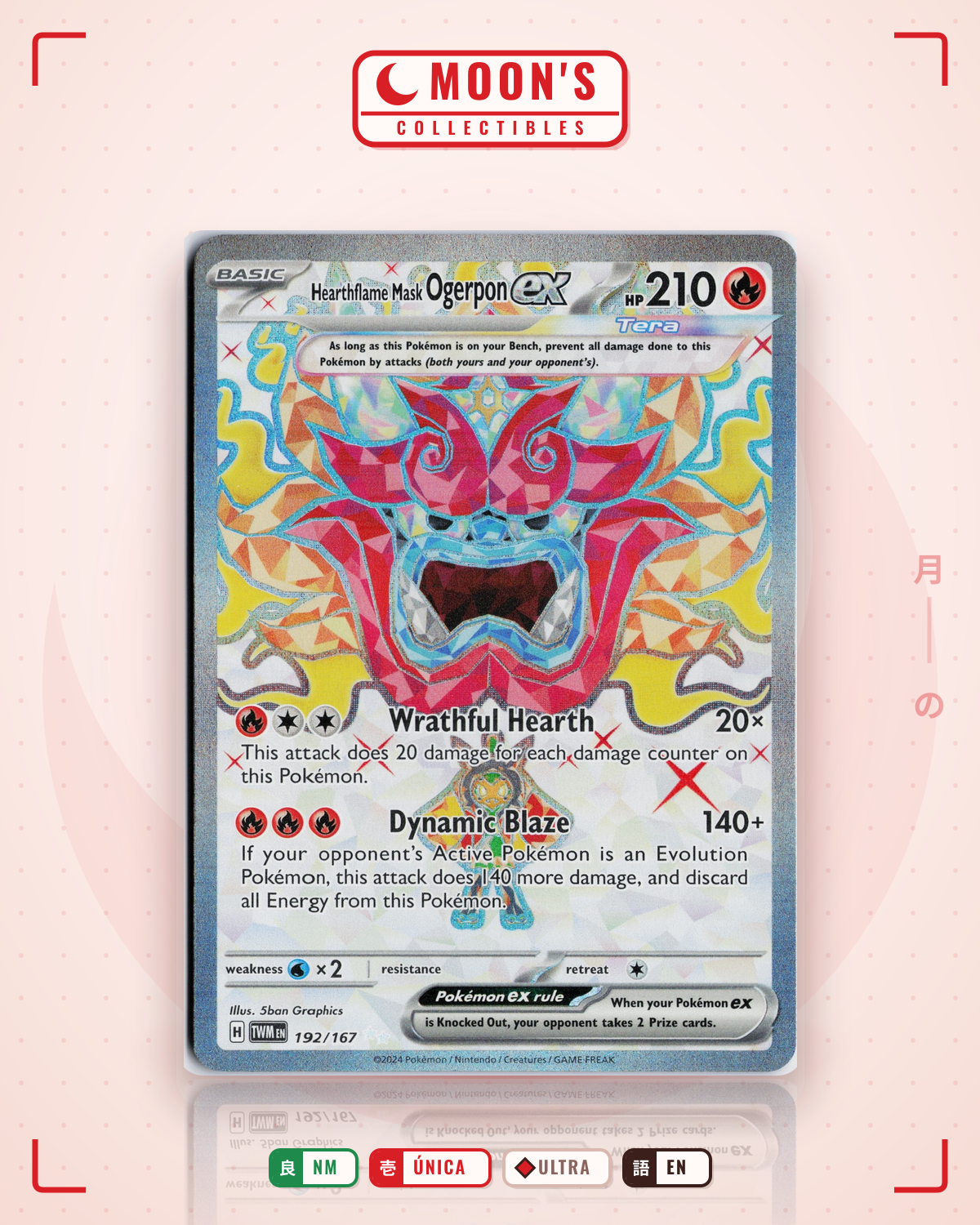 Carta Pokémon Hearthflame Mask Ogerpon ex · Twilight Masquerade #192/167 (NM) — pieza única en Moon's Collectibles México