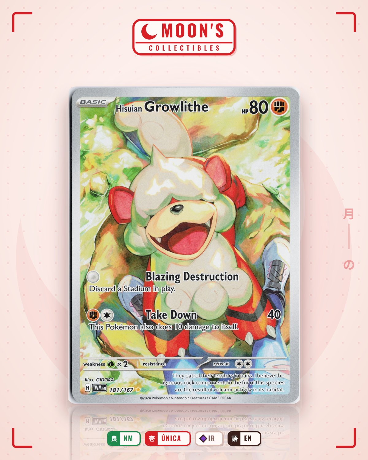 Carta Pokémon Hisuian Growlithe · Twilight Masquerade #181/167 (NM) — pieza única en Moon's Collectibles México