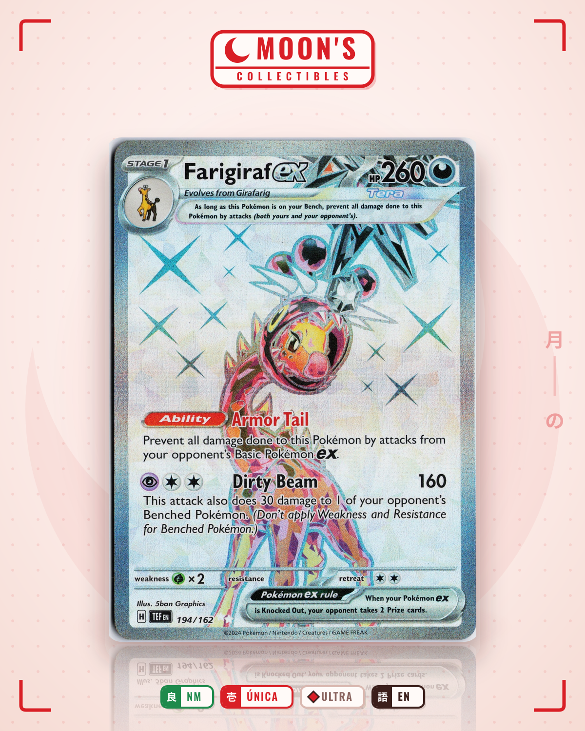 Carta Pokémon Farigiraf ex · Temporal Forces #194/162 (NM) — pieza única en Moon's Collectibles México
