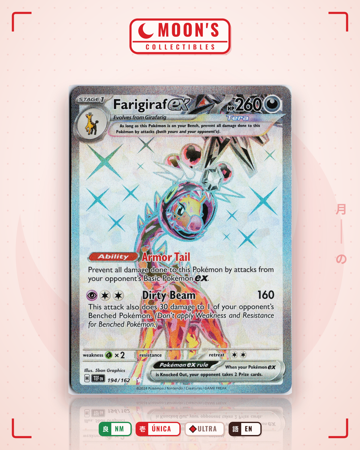 Carta Pokémon Farigiraf ex · Temporal Forces #194/162 (NM) — pieza única en Moon's Collectibles México