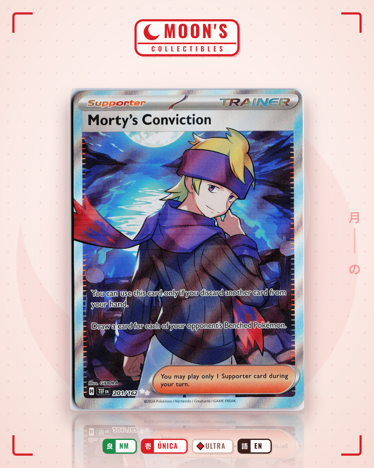 Carta Pokémon Morty's Conviction · Temporal Forces #201/162 (NM) — pieza única en Moon's Collectibles México