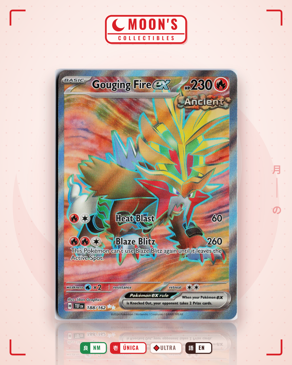 Carta Pokémon Gouging Fire ex · Temporal Forces #188/162 (NM) — pieza única en Moon's Collectibles México