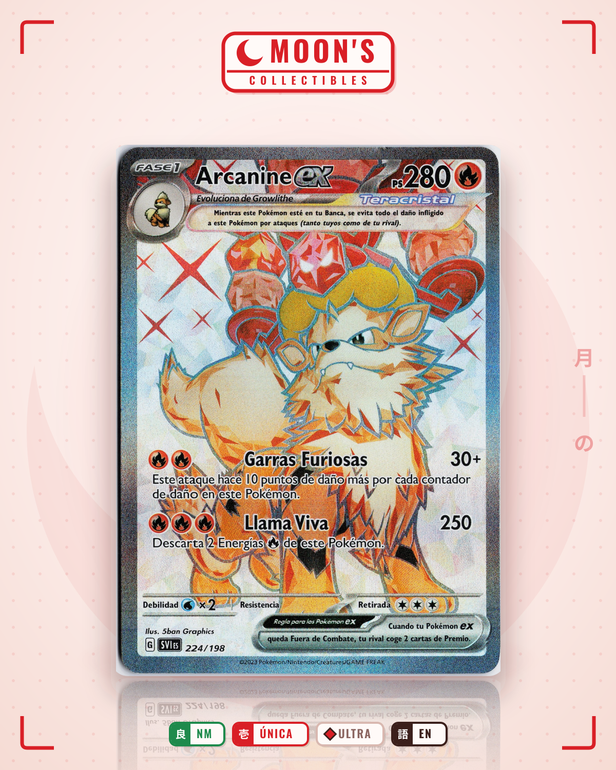 Carta Pokémon Arcanine ex · Scarlet & Violet #224/198 (NM) — pieza única en Moon's Collectibles México