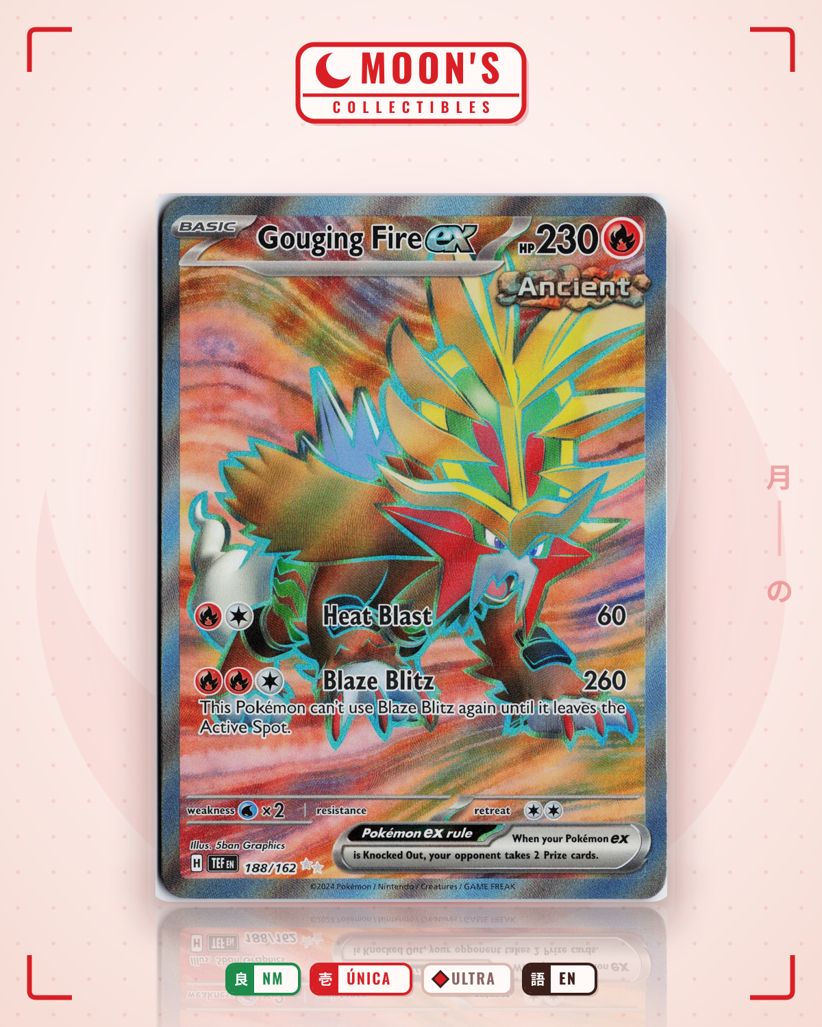 Carta Pokémon Gouging Fire ex · Temporal Forces #188/162 (NM) — pieza única en Moon's Collectibles México