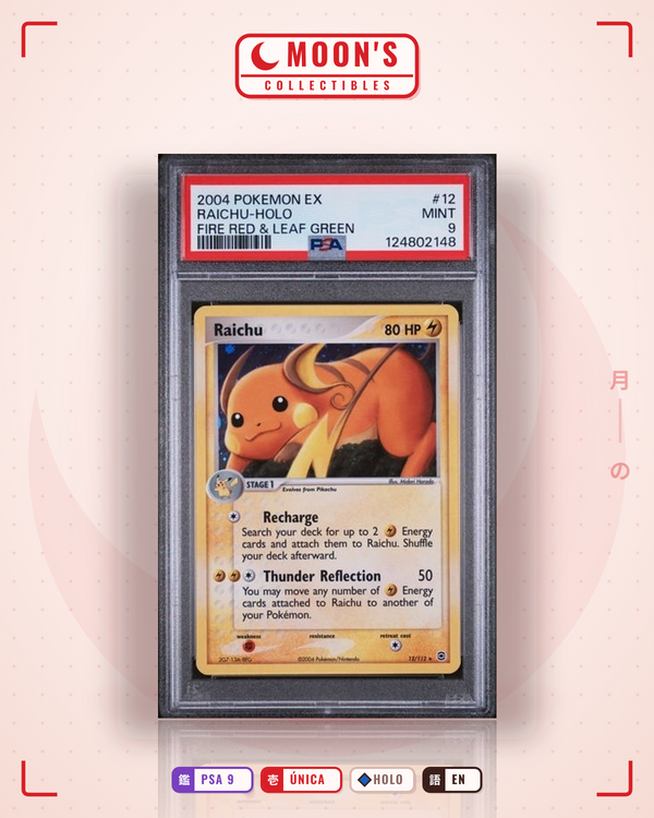 Carta Pokémon Raichu · FireRed & LeafGreen #12/112 (PSA 9) — pieza única en Moon's Collectibles México