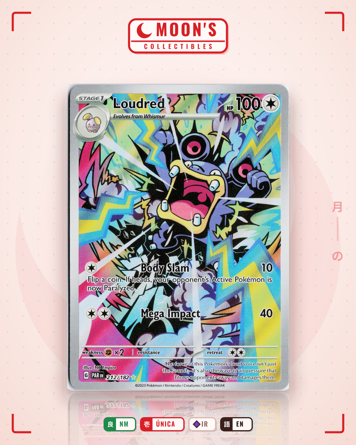 Carta Pokémon Loudred · Paradox Rift #212/182 (NM) — pieza única en Moon's Collectibles México
