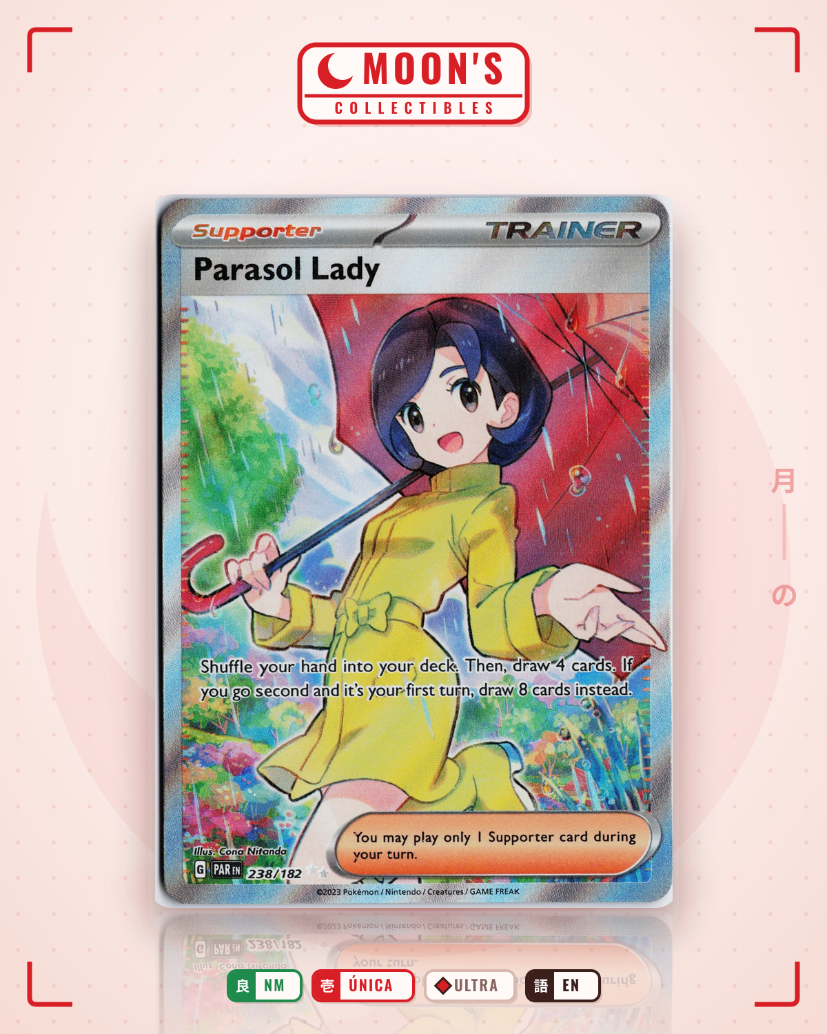 Carta Pokémon Parasol Lady · Paradox Rift #238/182 (NM) — pieza única en Moon's Collectibles México