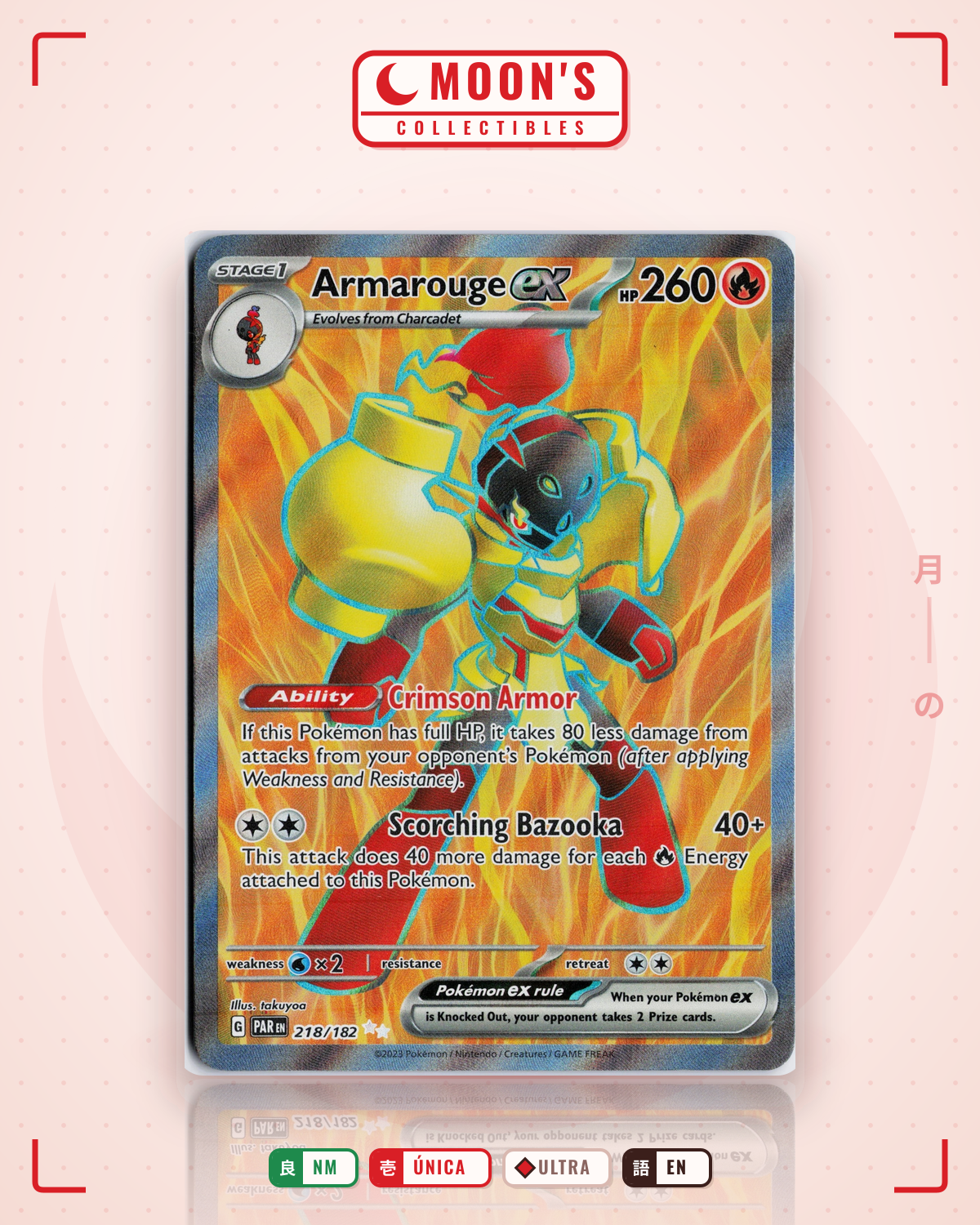 Carta Pokémon Armarouge ex · Paradox Rift #218/182 (NM) — pieza única en Moon's Collectibles México