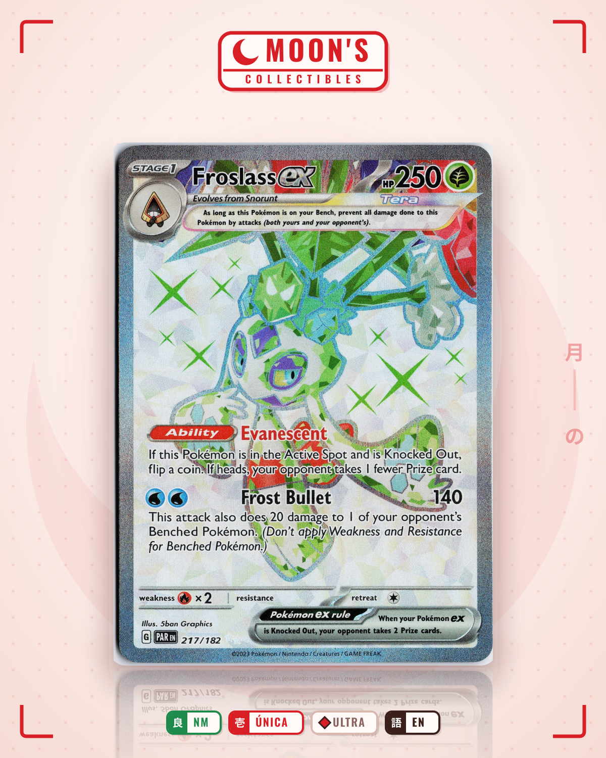 Carta Pokémon Froslass ex · Paradox Rift #217/182 (NM) — pieza única en Moon's Collectibles México