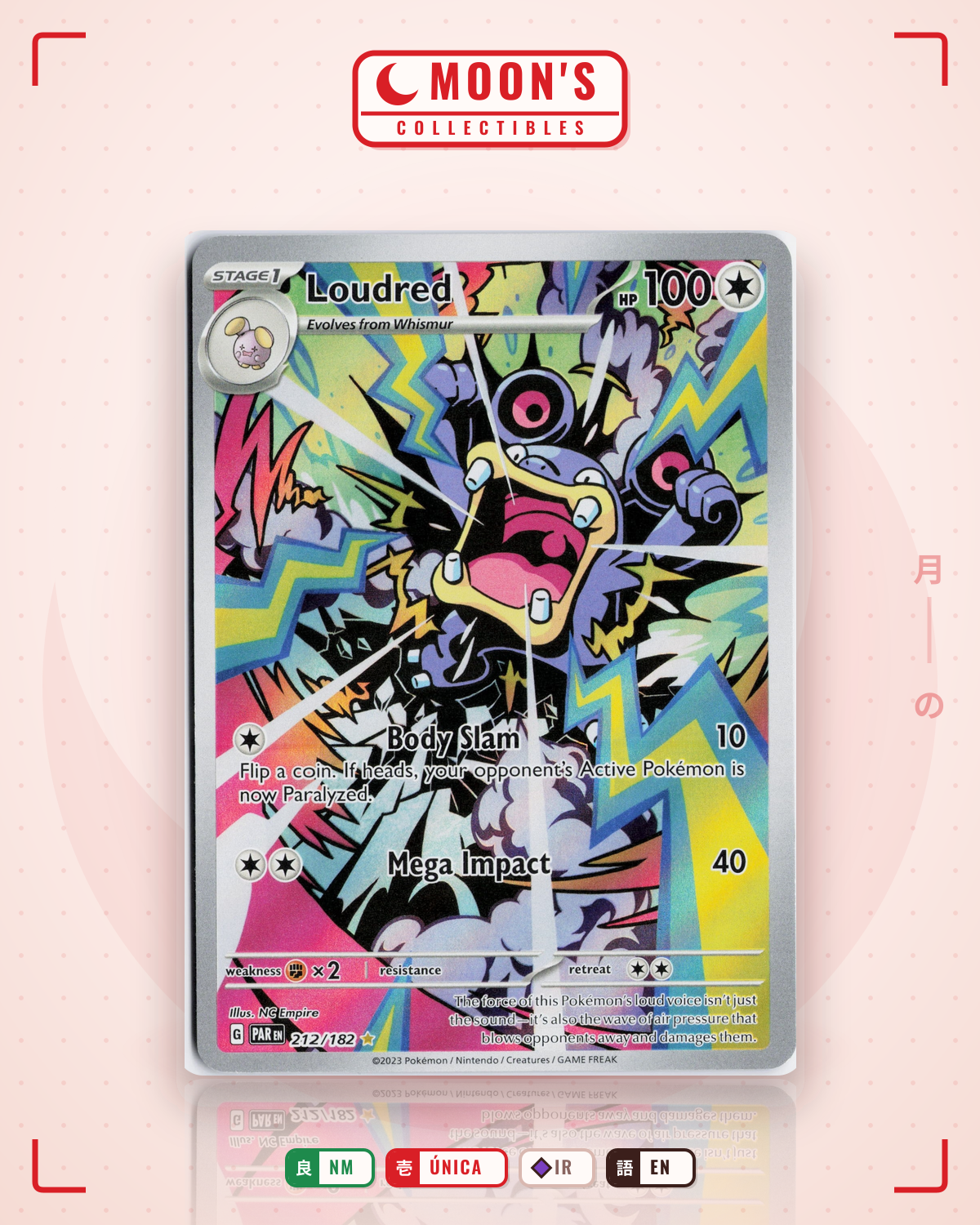 Carta Pokémon Loudred · Paradox Rift #212/182 (NM) — pieza única en Moon's Collectibles México