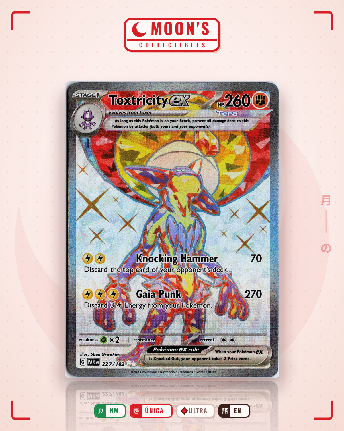 Carta Pokémon Toxtricity ex · Paradox Rift #227/182 (NM) — pieza única en Moon's Collectibles México