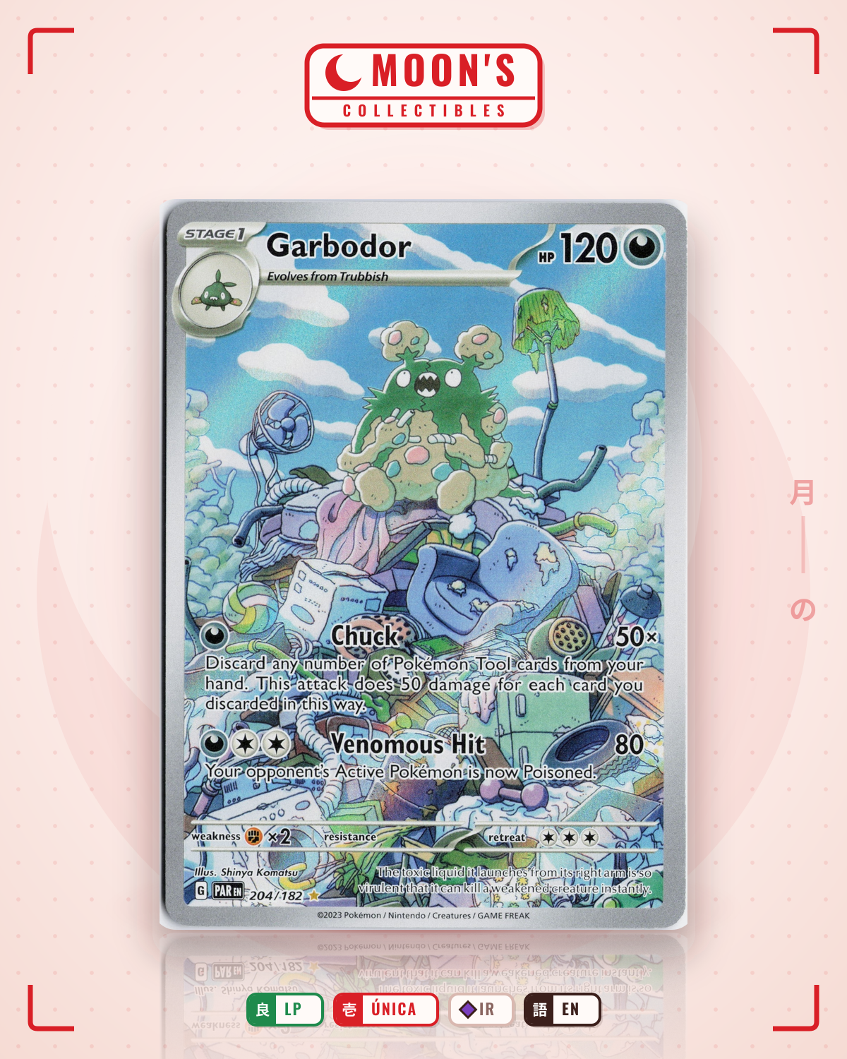 Carta Pokémon Garbodor · Paradox Rift #204/182 (LP) — pieza única en Moon's Collectibles México