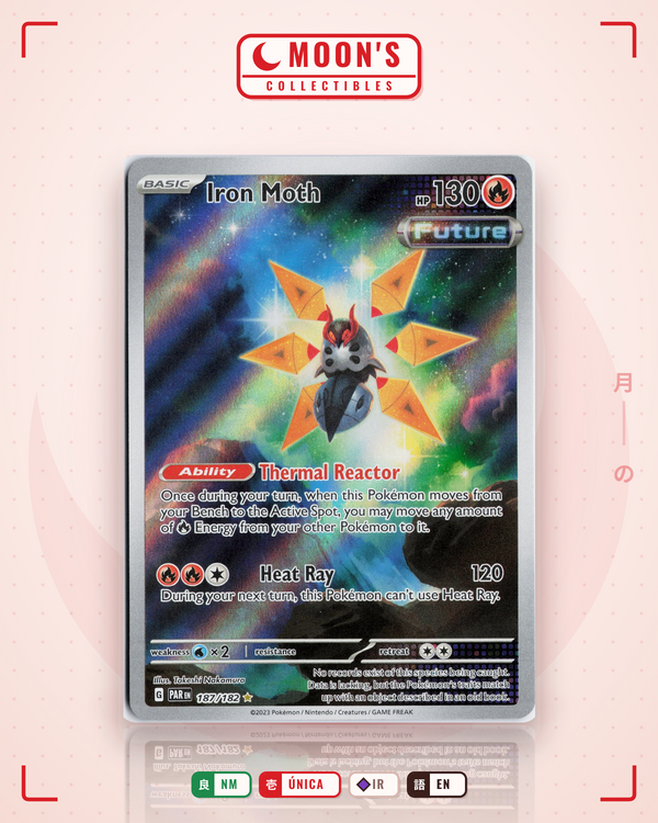 Carta Pokémon Iron Moth · Paradox Rift #187/182 (NM) — pieza única en Moon's Collectibles México