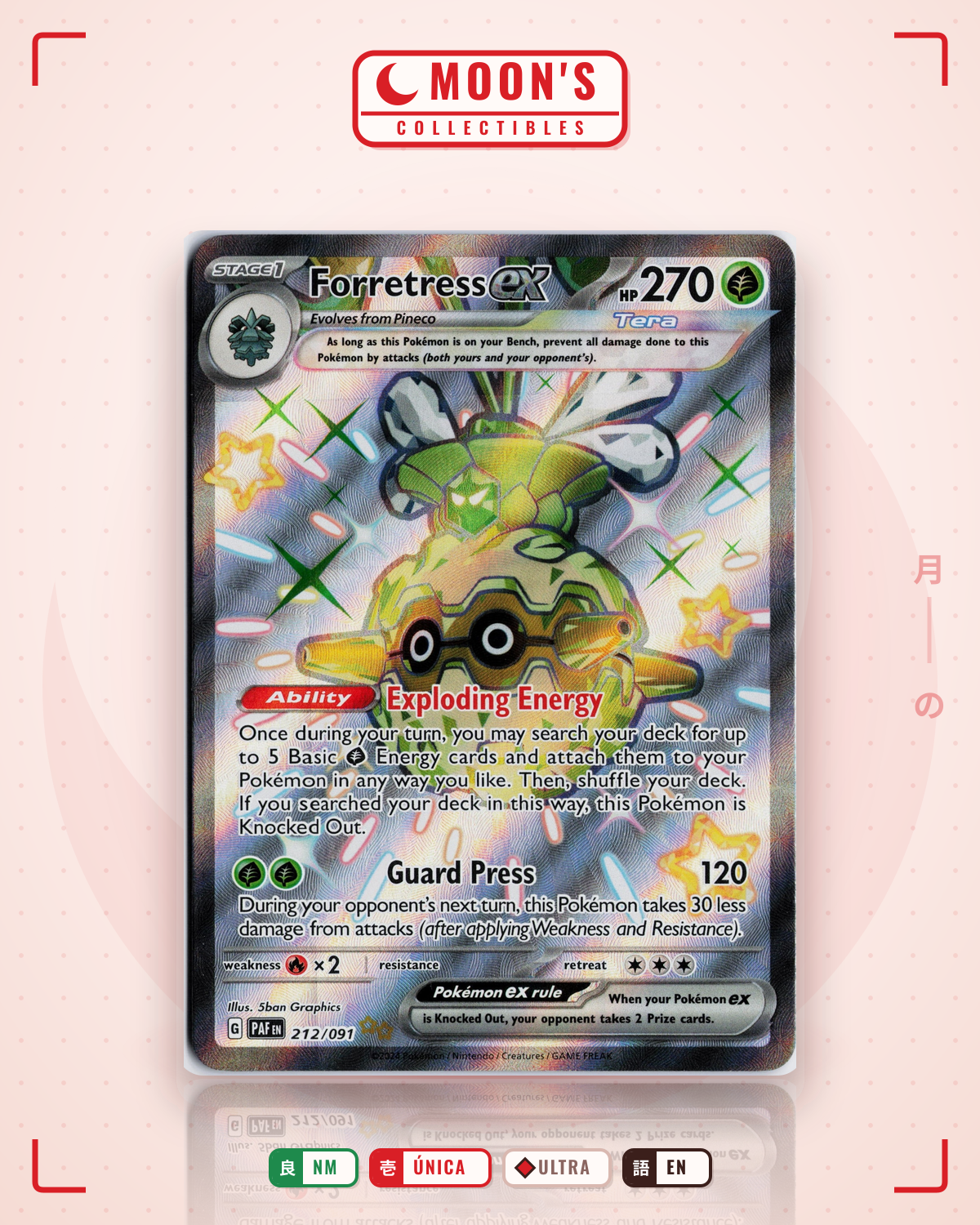Carta Pokémon Forretress ex · Paldean Fates #212/091 (NM) — pieza única en Moon's Collectibles México