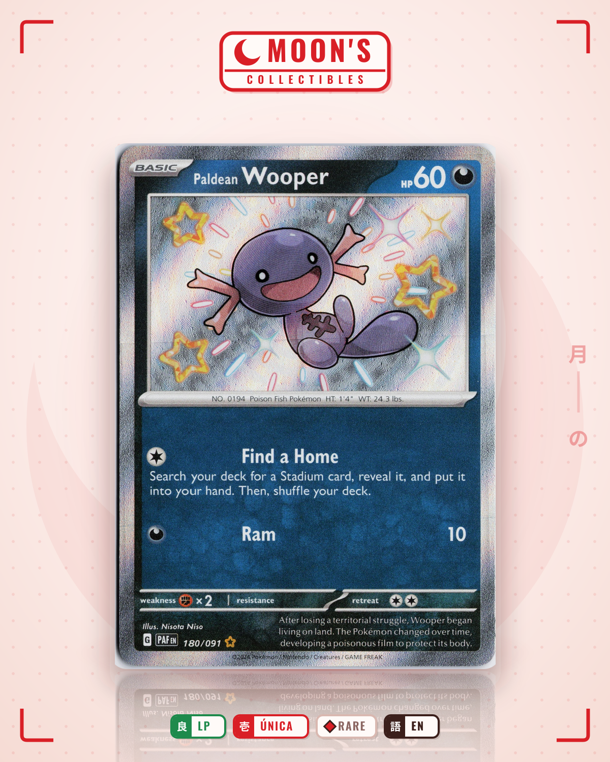Carta Pokémon Paldean Wooper · Paldean Fates #180/091 (LP) — pieza única en Moon's Collectibles México