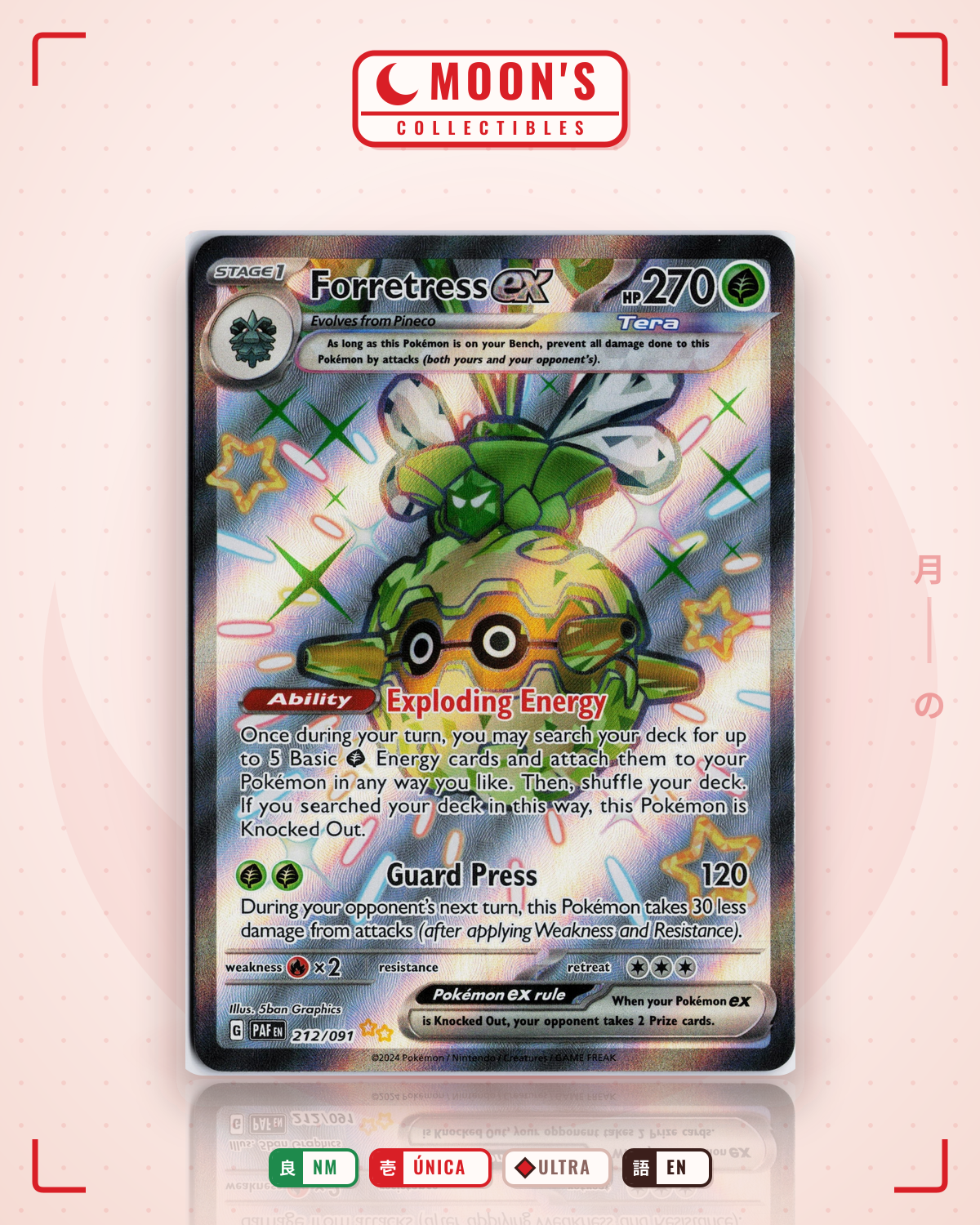 Carta Pokémon Forretress ex · Paldean Fates #212/091 (NM) — pieza única en Moon's Collectibles México