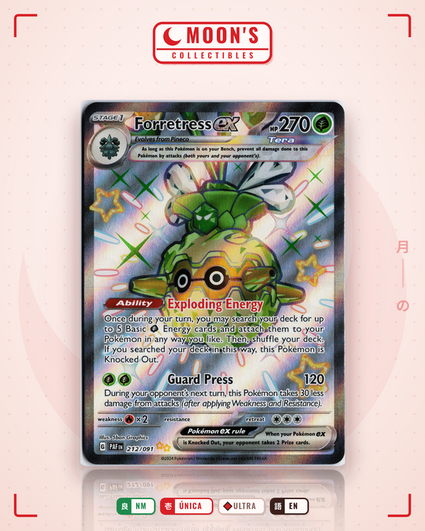 Carta Pokémon Forretress ex · Paldean Fates #212/091 (NM) — pieza única en Moon's Collectibles México