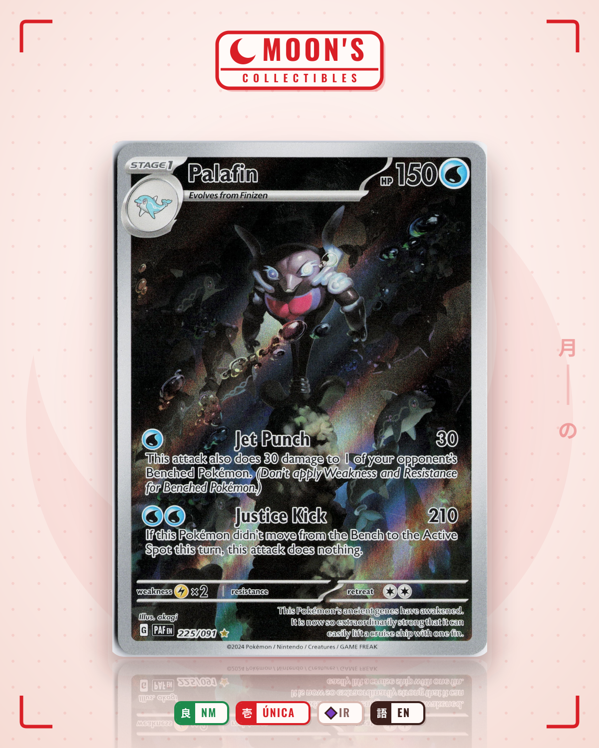 Carta Pokémon Palafin · Paldean Fates #225/091 (NM) — pieza única en Moon's Collectibles México