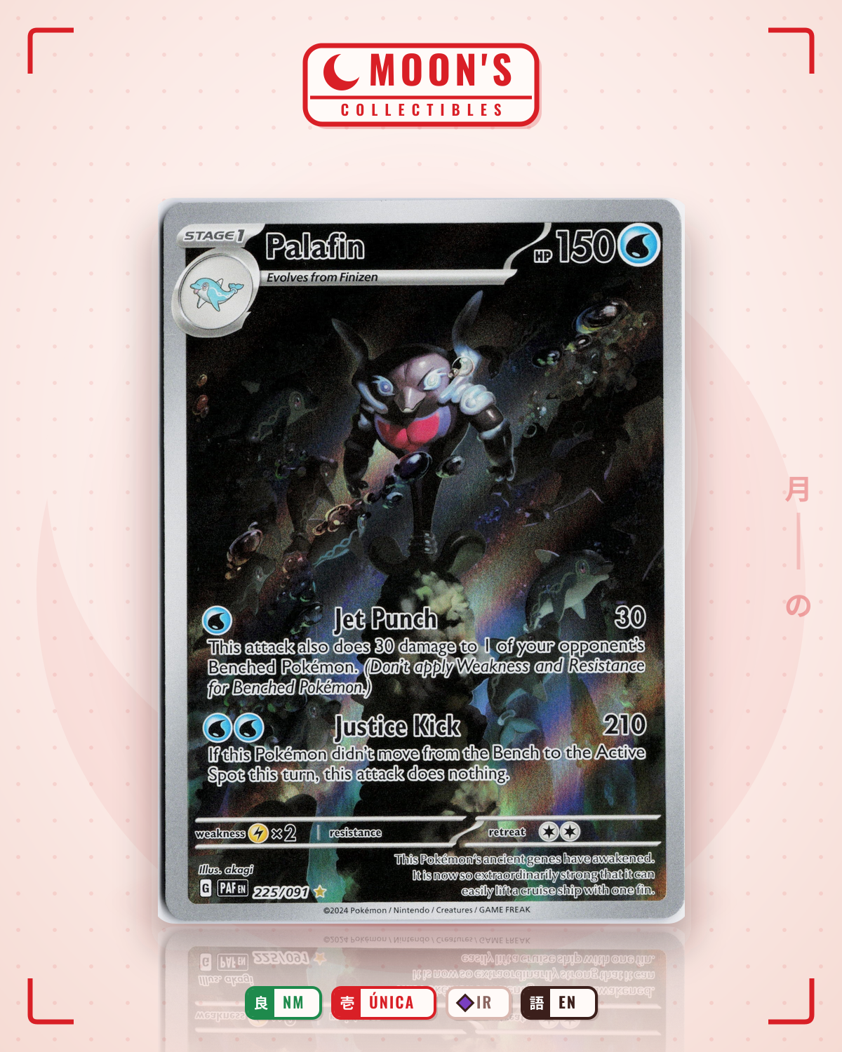 Carta Pokémon Palafin · Paldean Fates #225/091 (NM) — pieza única en Moon's Collectibles México