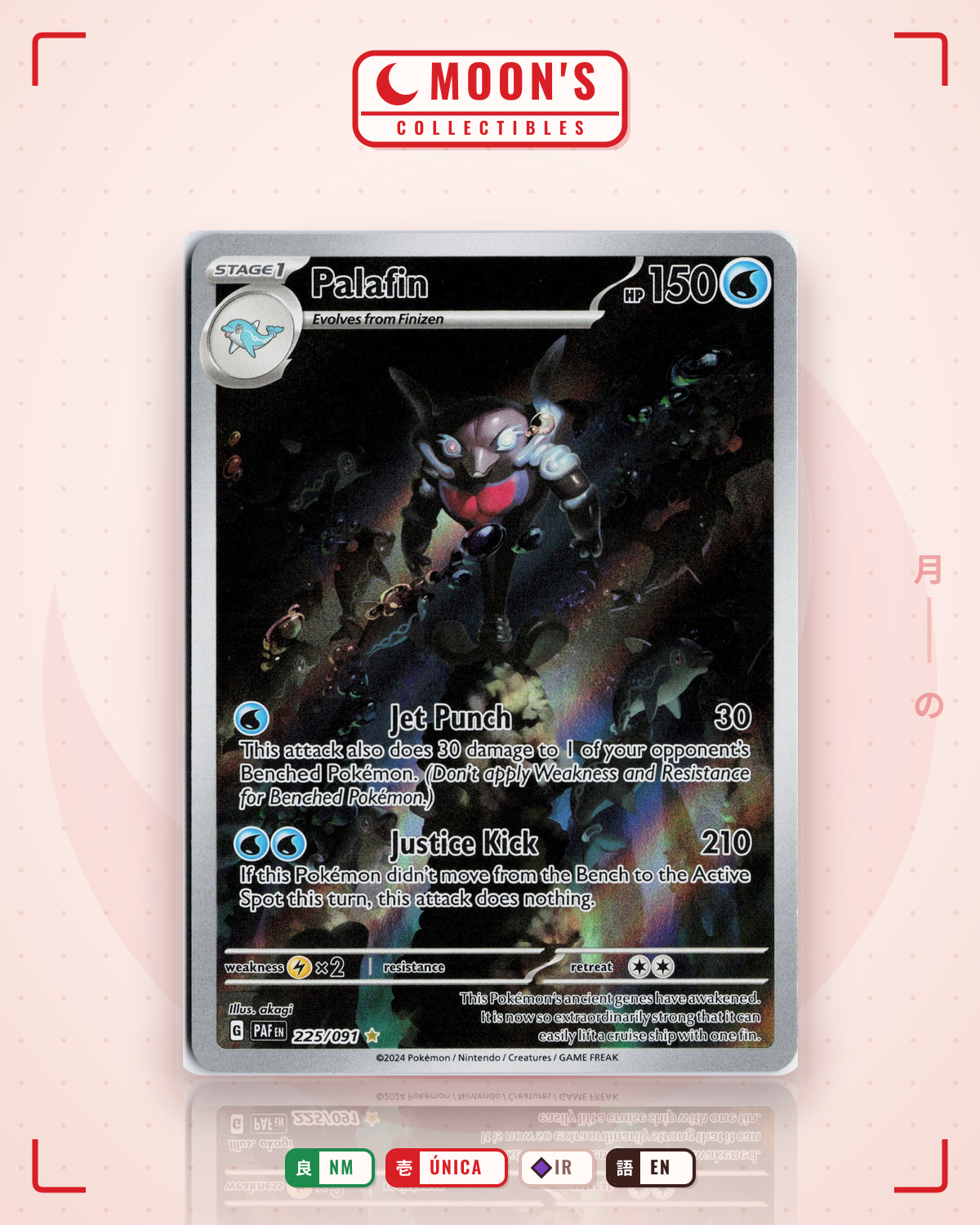 Carta Pokémon Palafin · Paldean Fates #225/091 (NM) — pieza única en Moon's Collectibles México