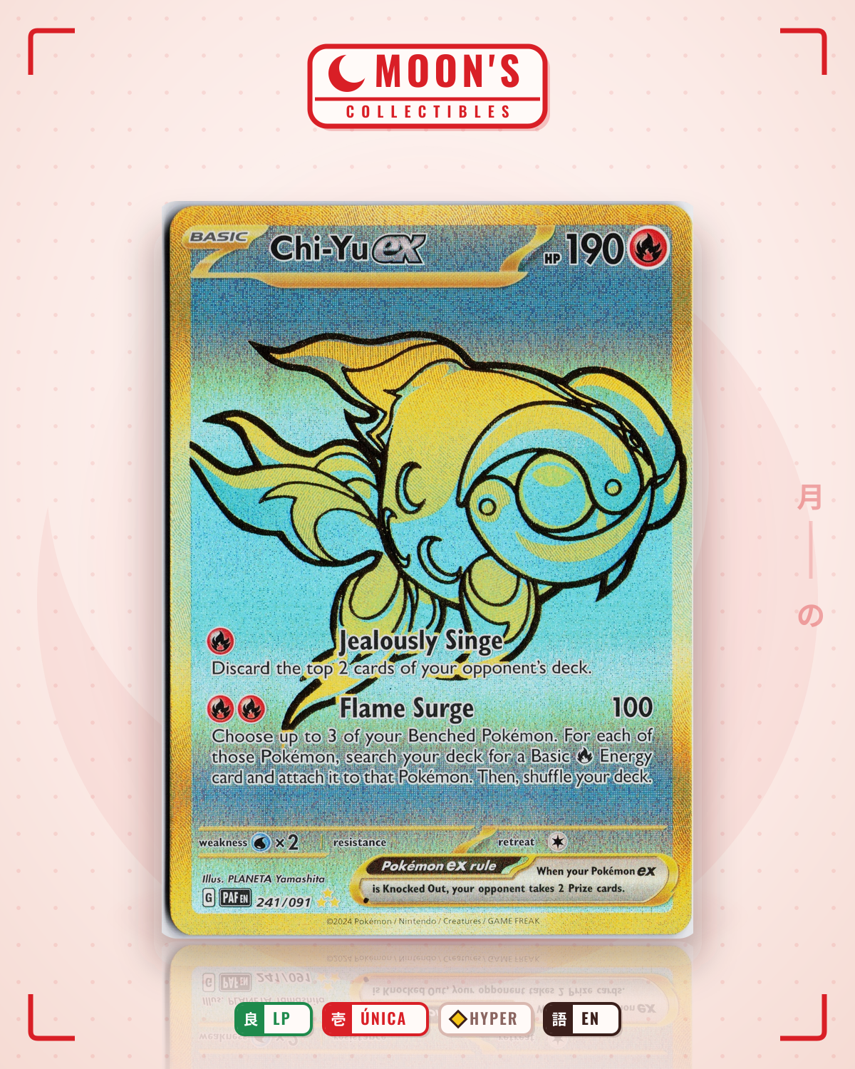 Carta Pokémon Chi-Yu ex · Paldean Fates #241/091 (LP) — pieza única en Moon's Collectibles México