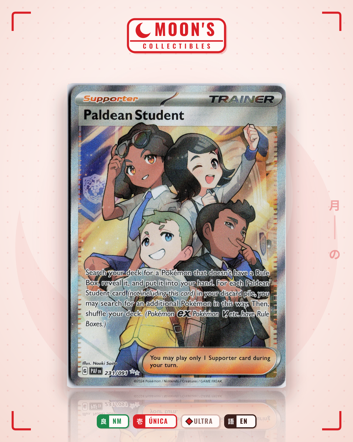 Carta Pokémon Paldean Student · Paldean Fates #231/091 (NM) — pieza única en Moon's Collectibles México