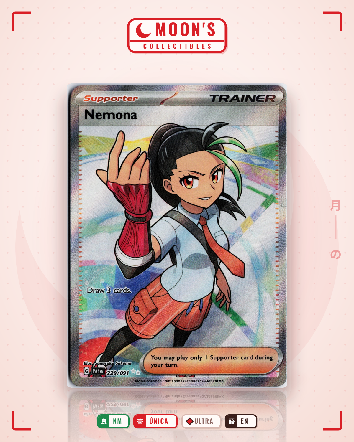 Carta Pokémon Nemona · Paldean Fates #229/091 (NM) — pieza única en Moon's Collectibles México