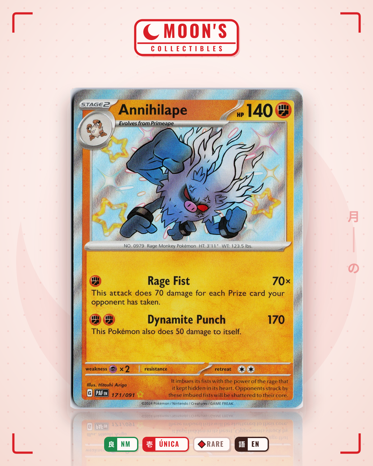 Carta Pokémon Annihilape · Paldean Fates #171/091 (NM) — pieza única en Moon's Collectibles México