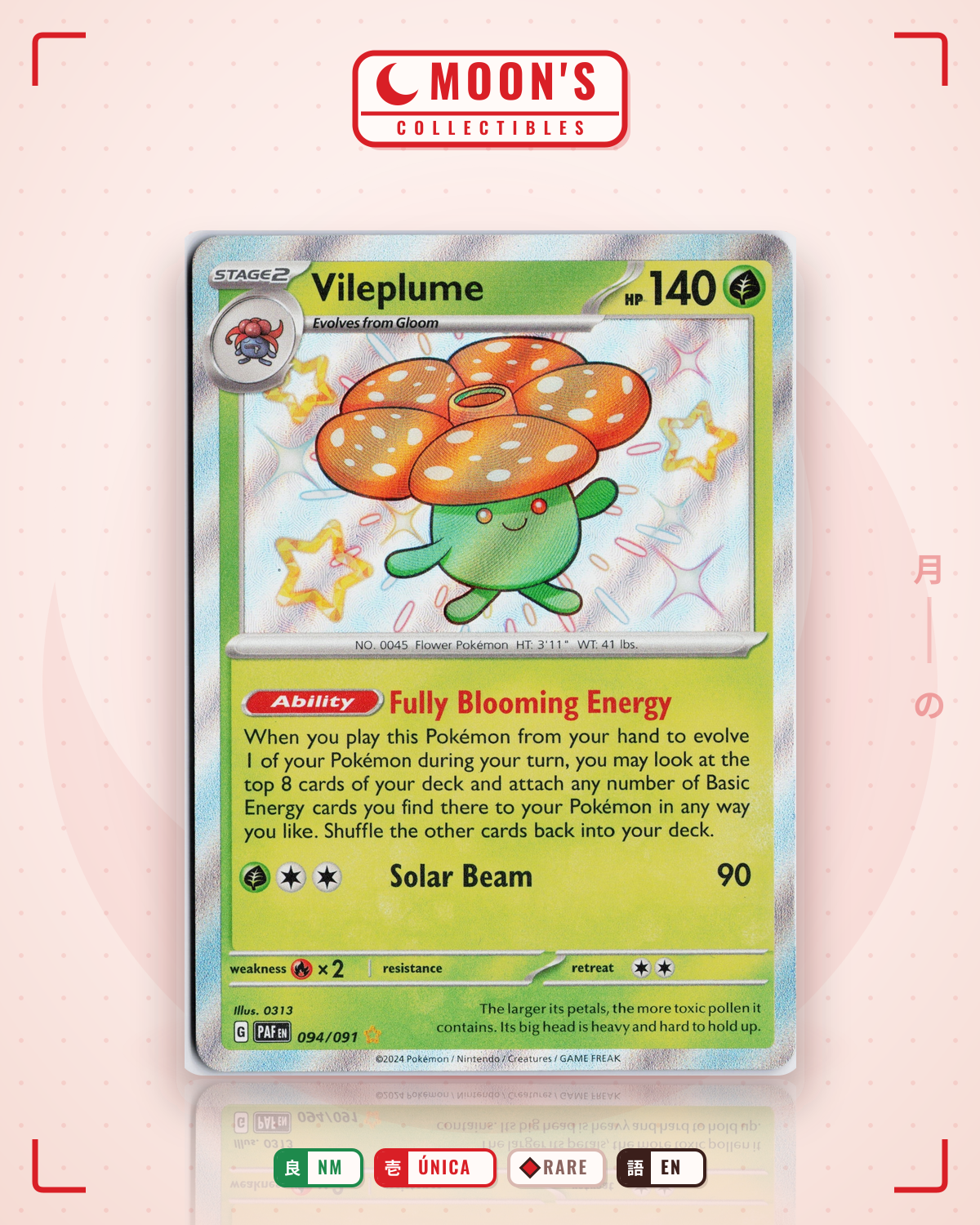 Carta Pokémon Vileplume · Paldean Fates #094/091 (NM) — pieza única en Moon's Collectibles México