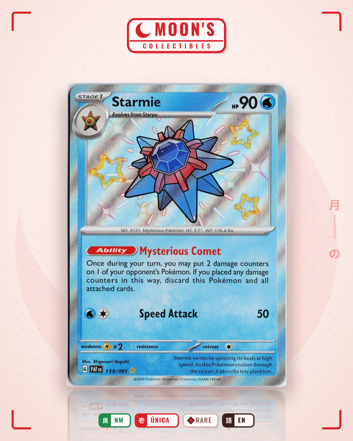Carta Pokémon Starmie · Paldean Fates #119/091 (NM) — pieza única en Moon's Collectibles México