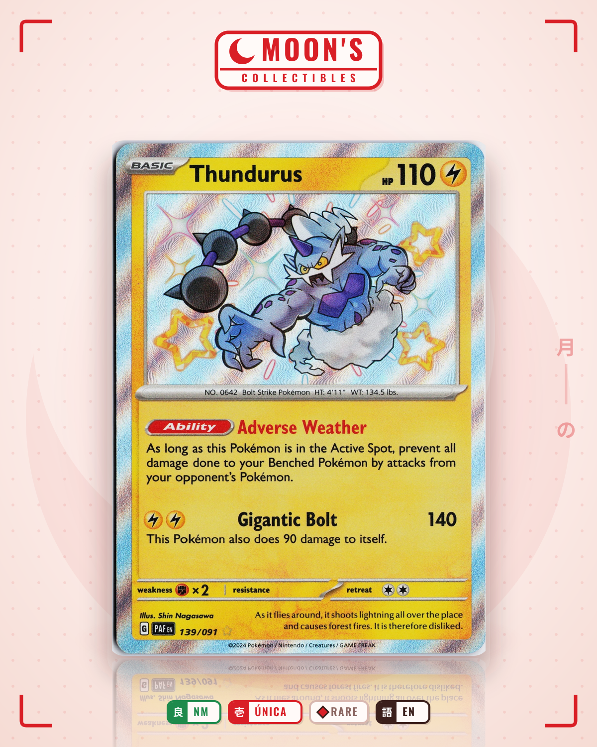 Carta Pokémon Thundurus · Paldean Fates #139/091 (NM) — pieza única en Moon's Collectibles México