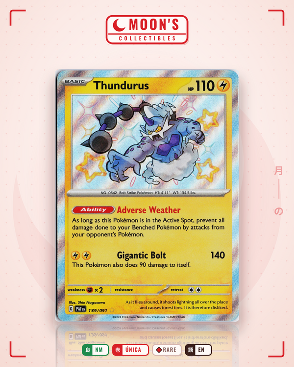 Carta Pokémon Thundurus · Paldean Fates #139/091 (NM) — pieza única en Moon's Collectibles México