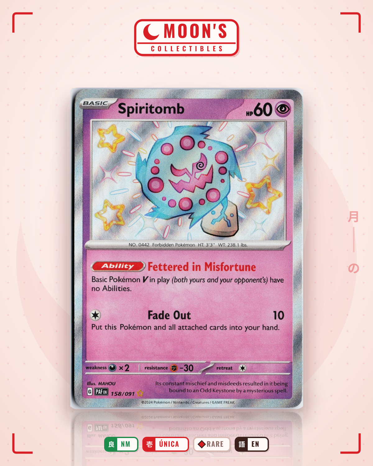 Carta Pokémon Spiritomb · Paldean Fates #158/091 (NM) — pieza única en Moon's Collectibles México