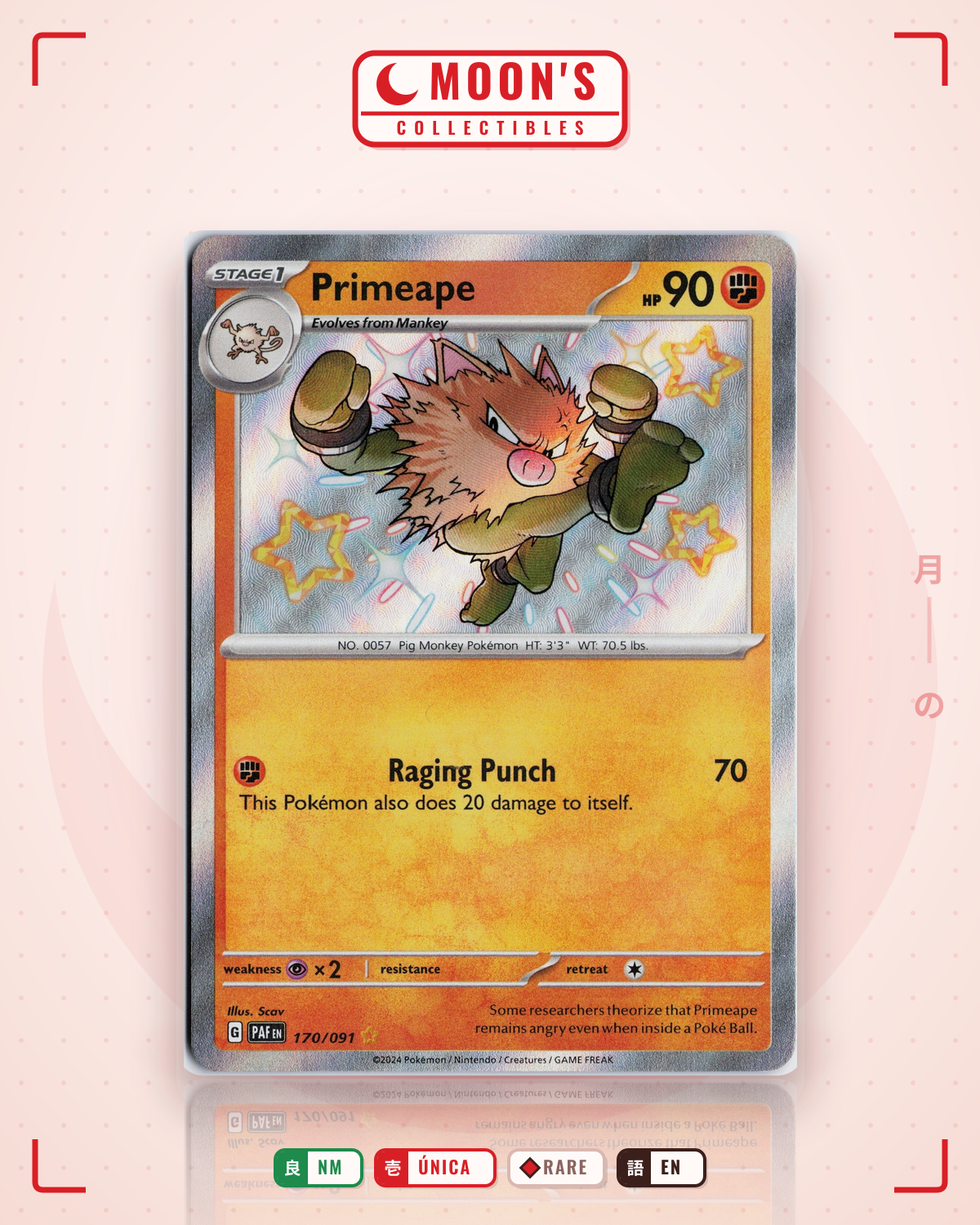 Carta Pokémon Primeape · Paldean Fates #170/091 (NM) — pieza única en Moon's Collectibles México